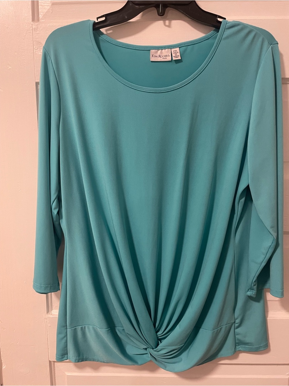 Kim Rogers Aqua Knot-Front Long Sleeve Top